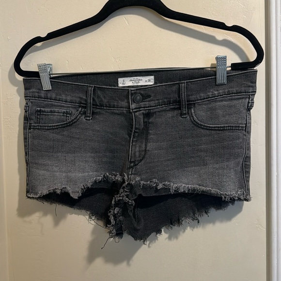 Abercrombie & Fitch Pants - Abercrombie & Fitch Low Rise Black Stretch Denim Cutoff Shorts Frayed Cuff-6